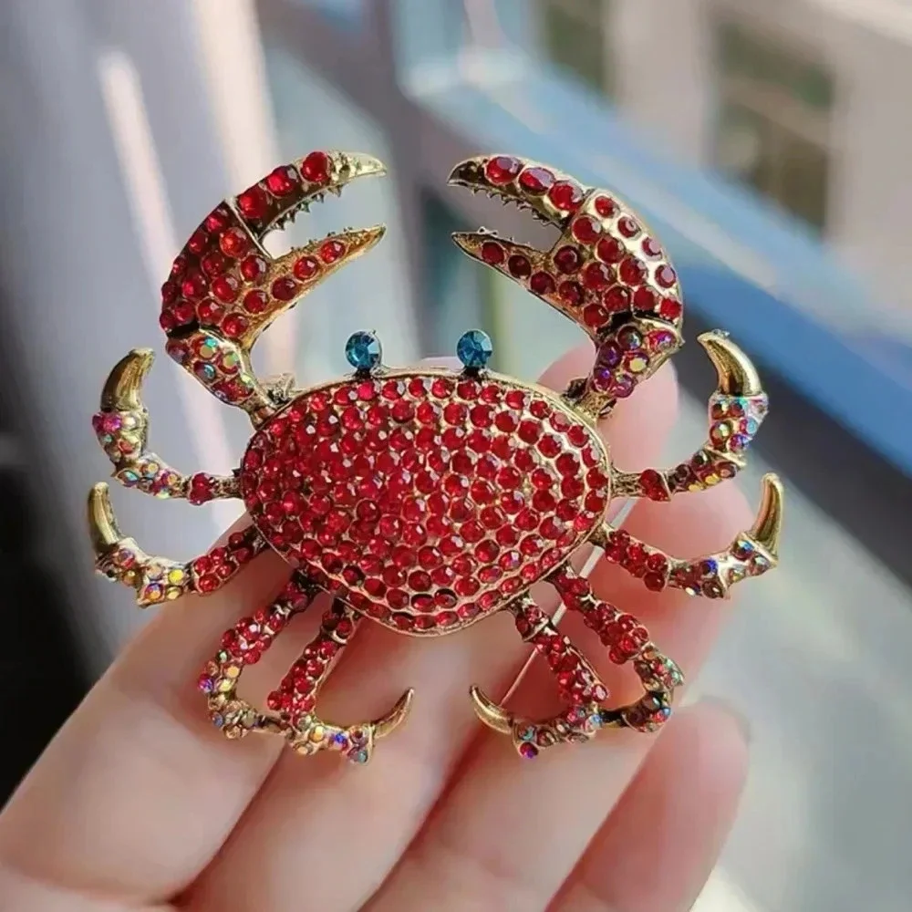Red Crystal Crab Brooch